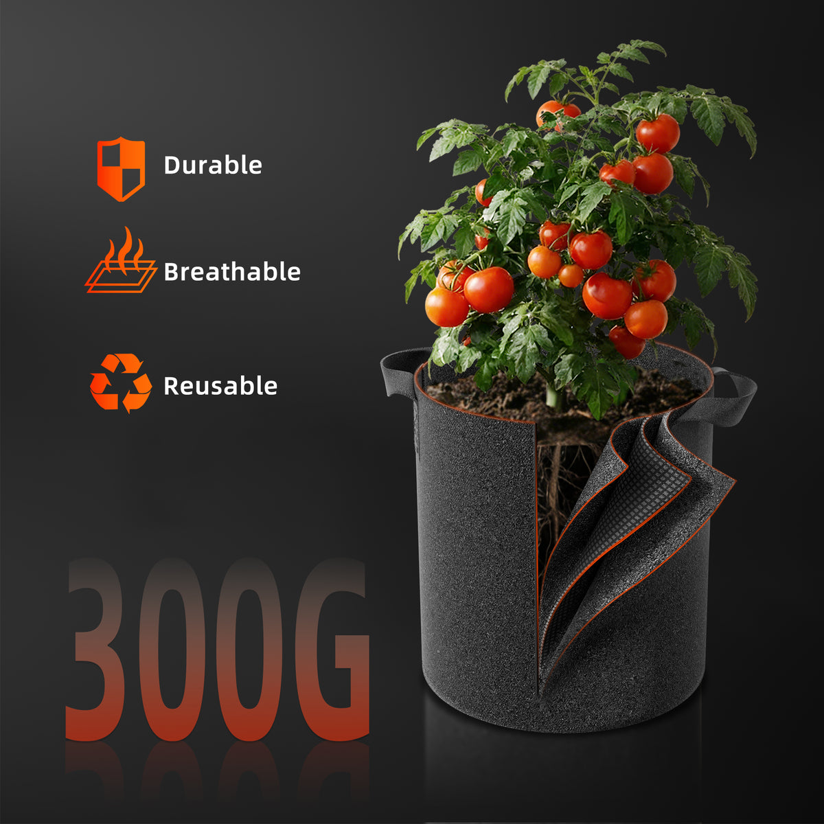 Spider Farmer Grow Bags 5 Gallon 5er Pack – Detailansicht 4 Produktbild