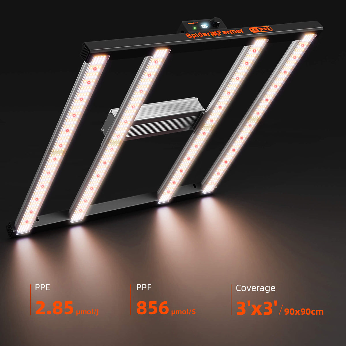Spider Farmer SE3000 LED Grow Lampe – technische Daten und Abmessungen Produktbild
